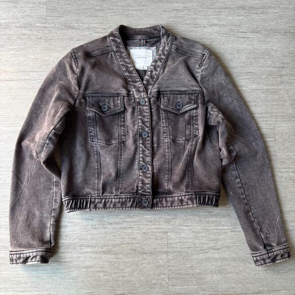 Anthropologie Bibiana Bomber Stretch Denim Bomber Jacket Gray Stone Wash Size S - Picture 1 of 6
